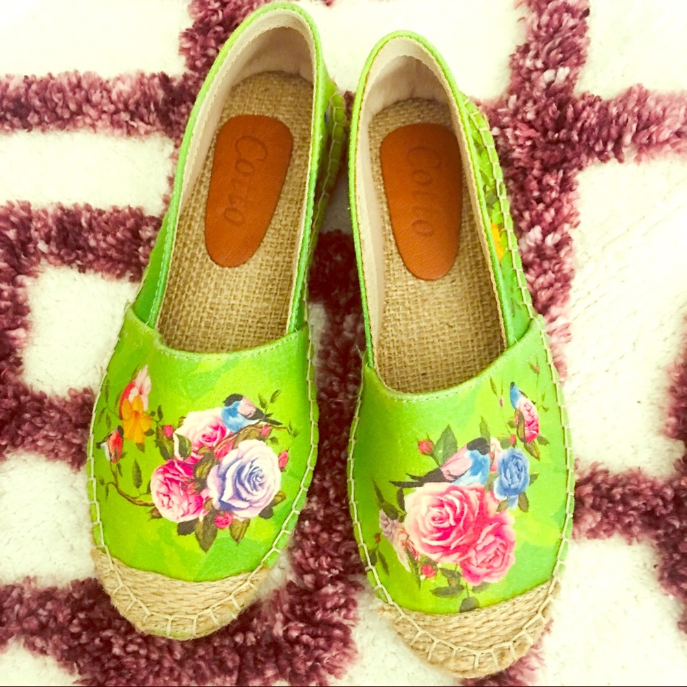 COTTO Brand Floral Green Ladies Espadrille Shoes